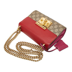 グッチ GGスプリーム 斜め掛け チェーン ショルダーバッグ 409487 ベージュ レッド ピンク PVC レザー レディース GUCCI 【中古】