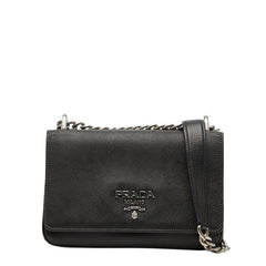 プラダ ロゴ 斜め掛け チェーン ショルダーバッグ 1BD144 ブラック サフィアーノレザー レディース PRADA 【中古】