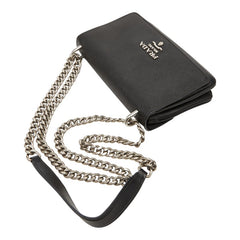 プラダ ロゴ 斜め掛け チェーン ショルダーバッグ 1BD144 ブラック サフィアーノレザー レディース PRADA 【中古】
