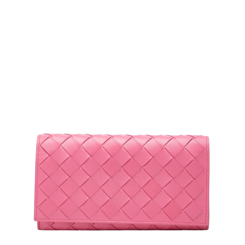 ボッテガヴェネタ イントレチャート 長財布 ピンク レザー レディース BOTTEGAVENETA 【中古】