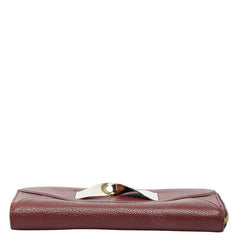 クロエ リボン L字ファスナー 長財布 ワインレッド ボルドー レザー レディース Chloe 中古