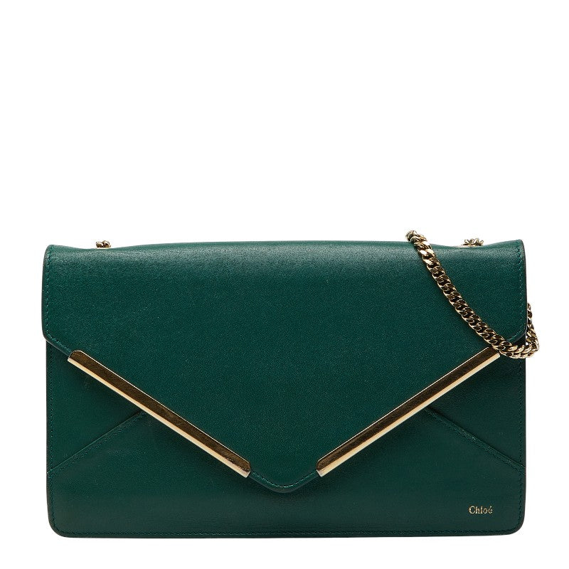 クロエ チェーン ショルダーバッグ グリーン ゴールド レザー レディース Chloe 【中古】