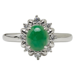 Pt900 プラチナ ヒスイ1.56ct ダイヤ0.21ct 翡翠 リング 指輪 レディース 16号 【中古】