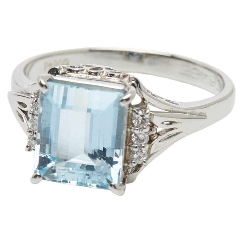 Pt900 プラチナ アクアマリン2.90ct ダイヤ0.08ct リング 指輪 レディース 15号 【中古】
