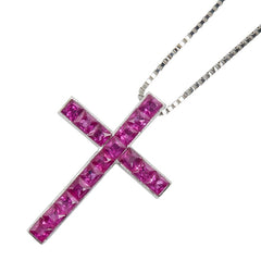 K18WG ホワイトゴールド Pt850 プラチナ ルビー0.70ct クロスモチーフ ペンダント ネックレス レディース 【中古】