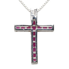 K18WG ホワイトゴールド Pt850 プラチナ ルビー0.70ct クロスモチーフ ペンダント ネックレス レディース 【中古】