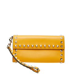 ヴァレンティノ スタッズ 長財布 イエロー レザー レディース VALENTINO 【中古】