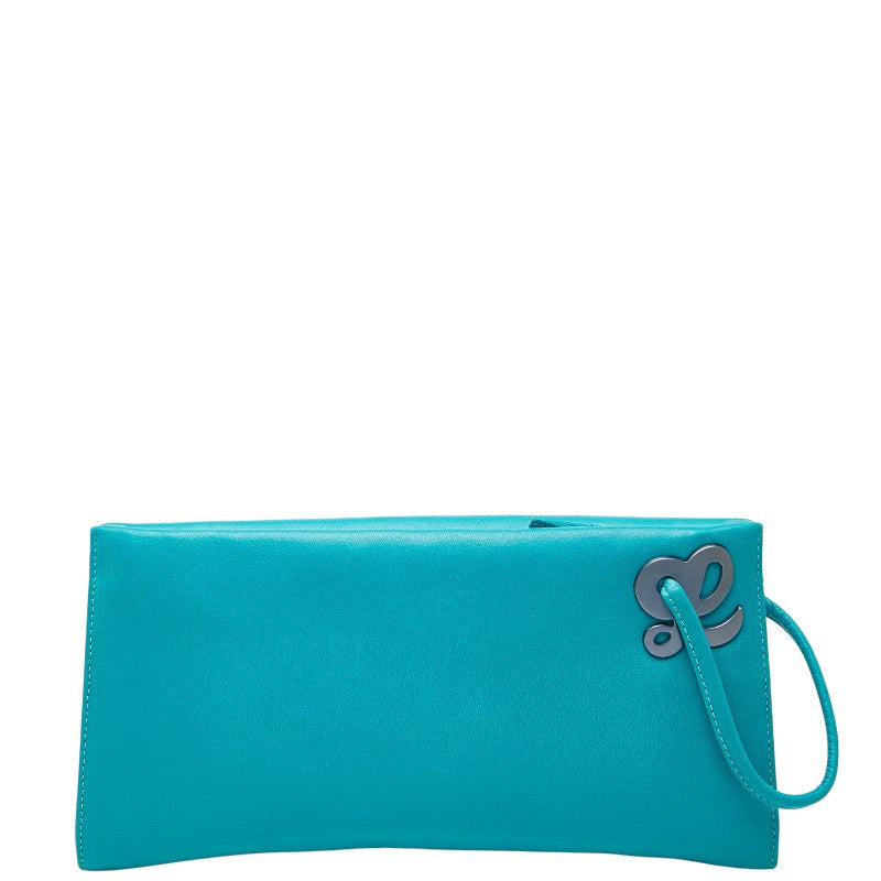 ロエベ ロゴ クラッチバッグ 青緑系 ブルー レザー レディース LOEWE 【中古】