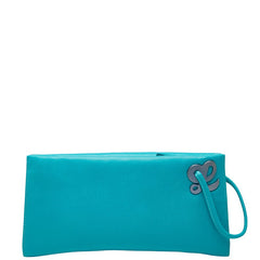 ロエベ ロゴ クラッチバッグ 青緑系 ブルー レザー レディース LOEWE 【中古】