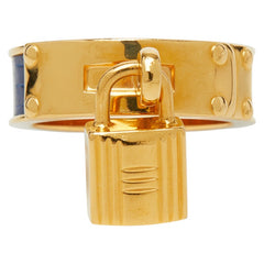 エルメス ケリー カデナ モチーフ スカーフリング ゴールド ブルー メッキ リザード レディース HERMES 【中古】