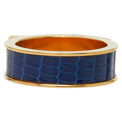 エルメス ケリー カデナ モチーフ スカーフリング ゴールド ブルー メッキ リザード レディース HERMES 【中古】