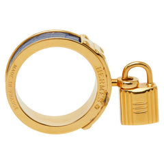 エルメス ケリー カデナ モチーフ スカーフリング ゴールド ブルー メッキ リザード レディース HERMES 【中古】