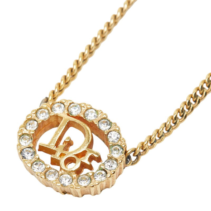 ディオール ロゴ ラインストーン ネックレス ゴールド メッキ レディース Dior 【中古】