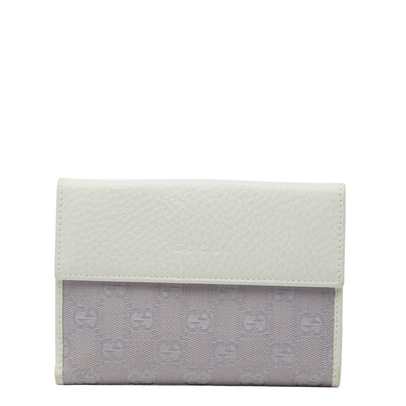 グッチ GGキャンバス 二つ折り財布 143388 パープル ホワイト キャンバス レザー レディース GUCCI 【中古】