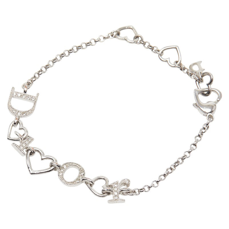 ディオール ロゴ ハート ブレスレット シルバー メタル ラインストーン レディース Dior 【中古】