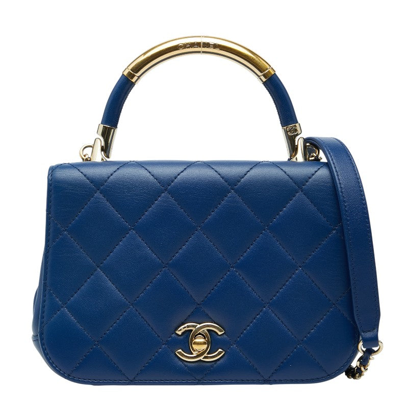 シャネル ココマーク マトラッセ ハンドバッグ トップハンドル ショルダーバッグ 2WAY ブルー ラムスキン レディース CHANEL 【中古】