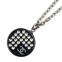 シャネル ココマーク ラインストーン ネックレス シルバー ブラック メタル プラスチック レディース CHANEL 中古