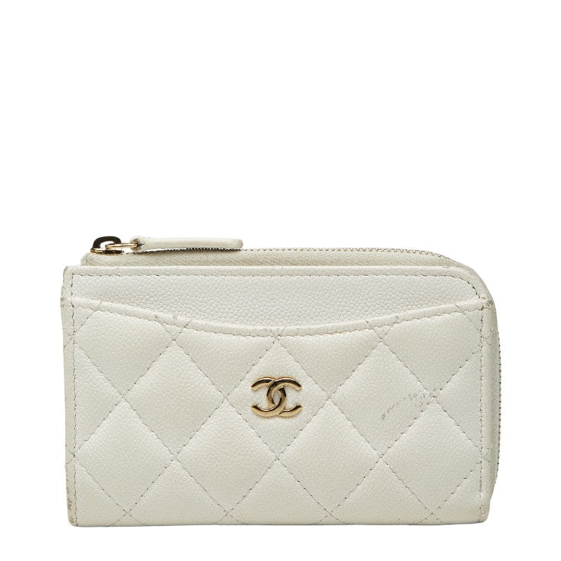 シャネル ココマーク マトラッセ コインケース パスケース ホワイト キャビアスキン レディース CHANEL 【中古】