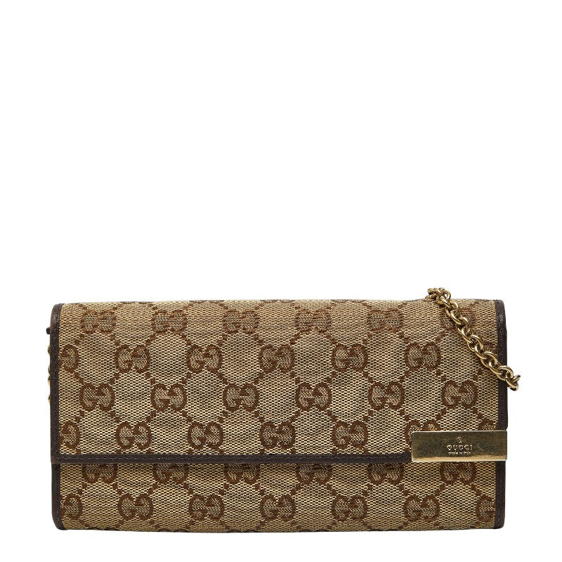 グッチ GGキャンバス チェーンウォレット 長財布 269541 ベージュ ブラウン キャンバス レザー レディース GUCCI 【中古】