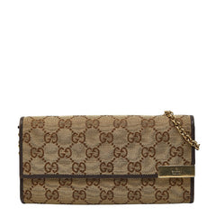 グッチ GGキャンバス チェーンウォレット 長財布 269541 ベージュ ブラウン キャンバス レザー レディース GUCCI 【中古】
