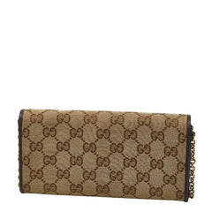 グッチ GGキャンバス チェーンウォレット 長財布 269541 ベージュ ブラウン キャンバス レザー レディース GUCCI 【中古】
