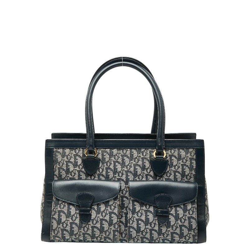 ディオール トロッター ハンドバッグ ネイビー ホワイト キャンバス レザー レディース Dior 【中古】