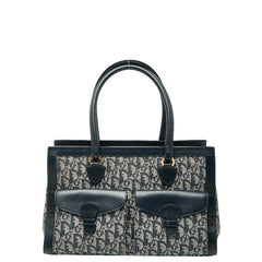 ディオール トロッター ハンドバッグ ネイビー ホワイト キャンバス レザー レディース Dior 【中古】