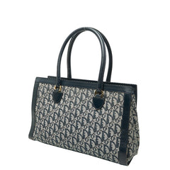 ディオール トロッター ハンドバッグ ネイビー ホワイト キャンバス レザー レディース Dior 【中古】