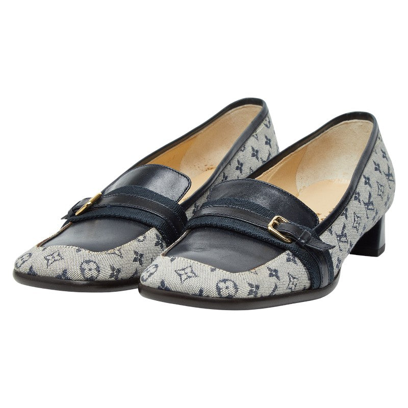 ルイ ヴィトン モノグラム - パンプス チャンキーヒール サイズ36 1/2 グレー ネイビー キャンバス レザー レディース LOUIS VUITTON 【中古】