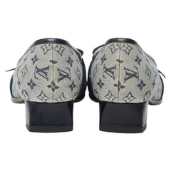 ルイ ヴィトン モノグラム - パンプス チャンキーヒール サイズ36 1/2 グレー ネイビー キャンバス レザー レディース LOUIS VUITTON 【中古】
