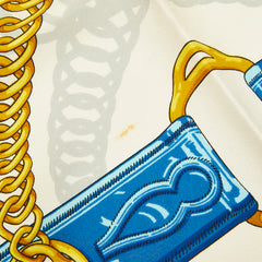 エルメス カレ90 MAILLONS 鎖の環 スカーフ ブルー ホワイト イエロー シルク レディース HERMES 【中古】