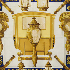 エルメス カレ90 FEUX DE ROUTE 馬車のランタン スカーフ ネイビー アイボリー ゴールド シルク レディース HERMES 【中古】