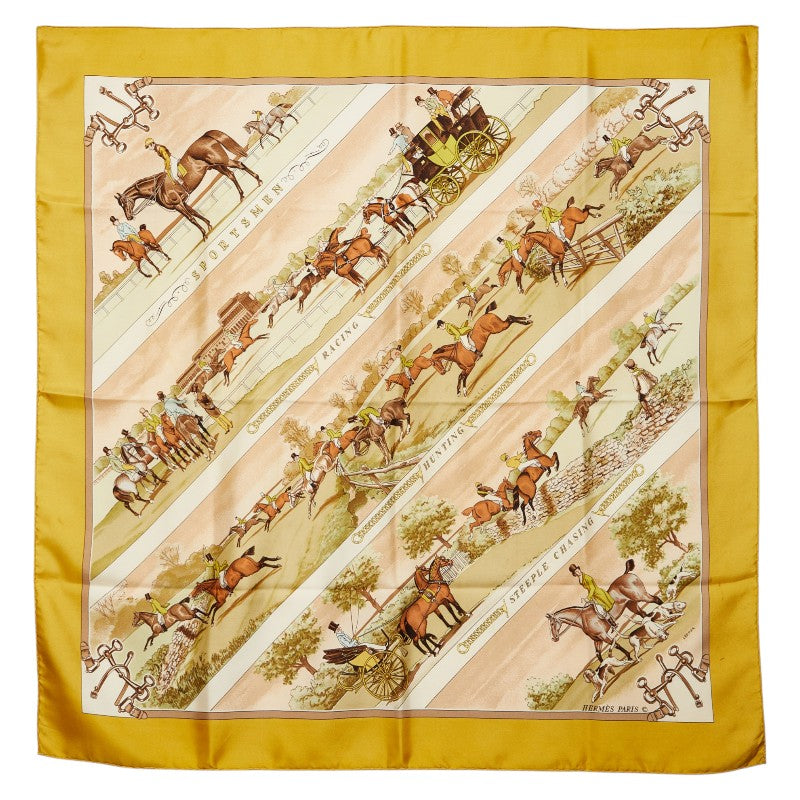 エルメス カレ90 SPORTSMEN スカーフ イエロー マルチカラー レディース HERMES 【中古】
