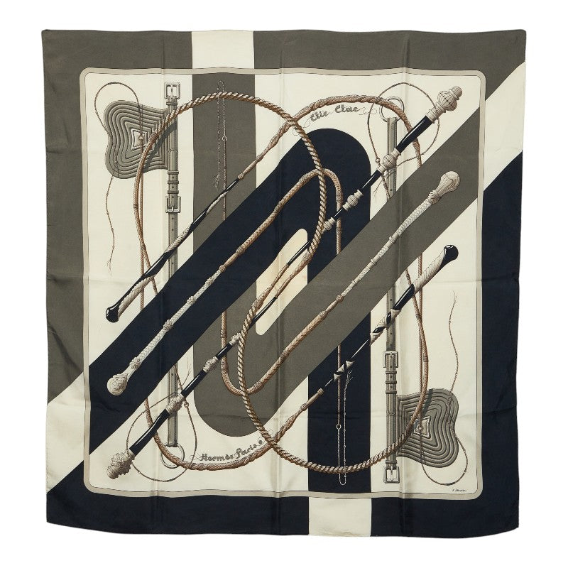 エルメス カレ90 Clic-Clac クリッククラック ディップダイ スカーフ ブラック ホワイト レディース HERMES 【中古】