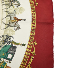 エルメス カレ90 LA PROMENADE DE LONGCHAMPS ロンシャンへの散歩 スカーフ レッド マルチカラー レディース HERMES 【中古】