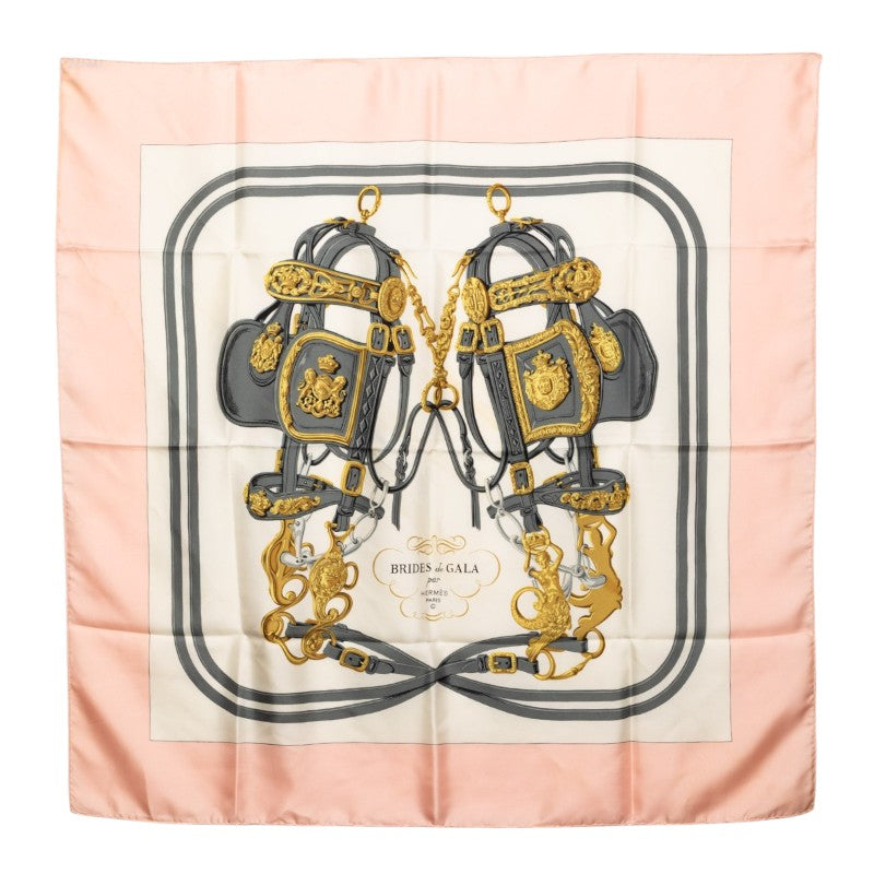 エルメス カレ90 BRIDES de GALA 式典用の馬勒 スカーフ ピンク マルチカラー シルク レディース HERMES 【中古】