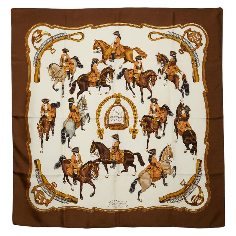 エルメス カレ90 REPRISE 乗馬風景 スカーフ ブラウン マルチカラー レディース HERMES 【中古】