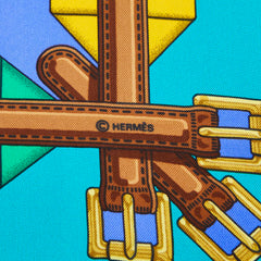 エルメス カレ90 Les Sangles スカーフ ブルー マルチカラー レディース HERMES 【中古】