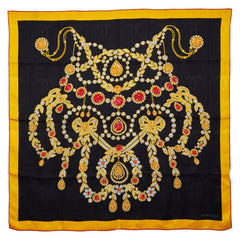 カルティエ ジュエリー 宝石柄 スカーフ イエロー マルチカラー シルク レディース CARTIER 【中古】