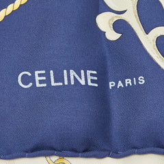 セリーヌ ヴィンテージ ロゴ 馬車 モチーフ スカーフ ネイビー ホワイト マルチカラー シルク レディース CELINE 【中古】