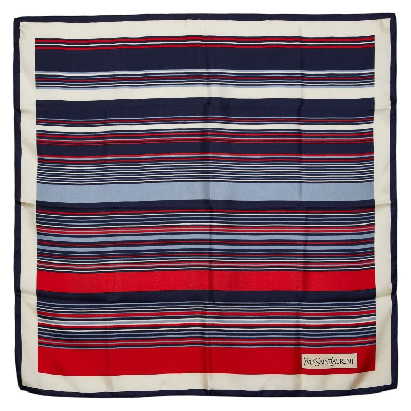 サンローラン ボーダー トリコロールカラー スカーフ ネイビー アイボリー レッド ブルー シルク レディース SAINT LAURENT 【中古】