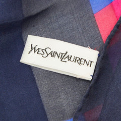 サンローラン ストライプ柄 大判スカーフ ネイビー マルチカラー シルク レディース SAINT LAURENT 【中古】