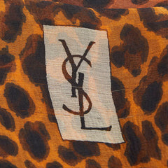 サンローラン YSLロゴ ヒョウ スカーフ ブラウン ブラック シルク レディース SAINT LAURENT 【中古】
