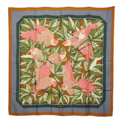 エルメス カレジュアン カレ90 LES PERROQUETS オウム スカーフ ブラウン ブルー マルチカラー シルク カシミヤ レディース HERMES 【中古】