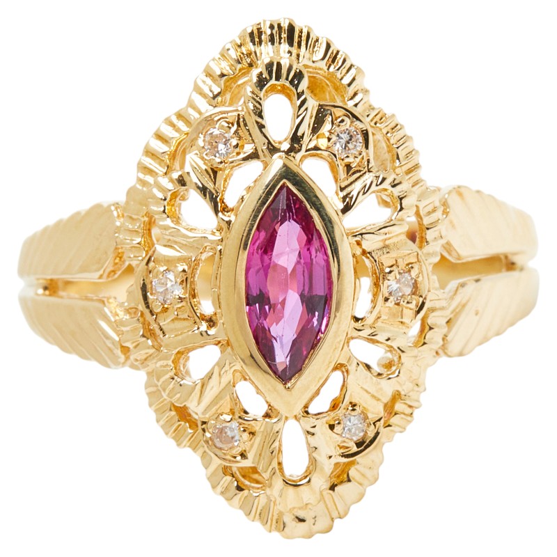 K18YG イエローゴールド ルビー0.37ct ダイヤ0.04ct リング 指輪 レディース 11.5号 【中古】