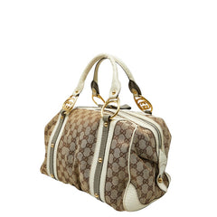 グッチ GGキャンバス ハンドバッグ ミニボストンバッグ 223953 ベージュ ホワイト キャンバス レザー レディース GUCCI 【中古】