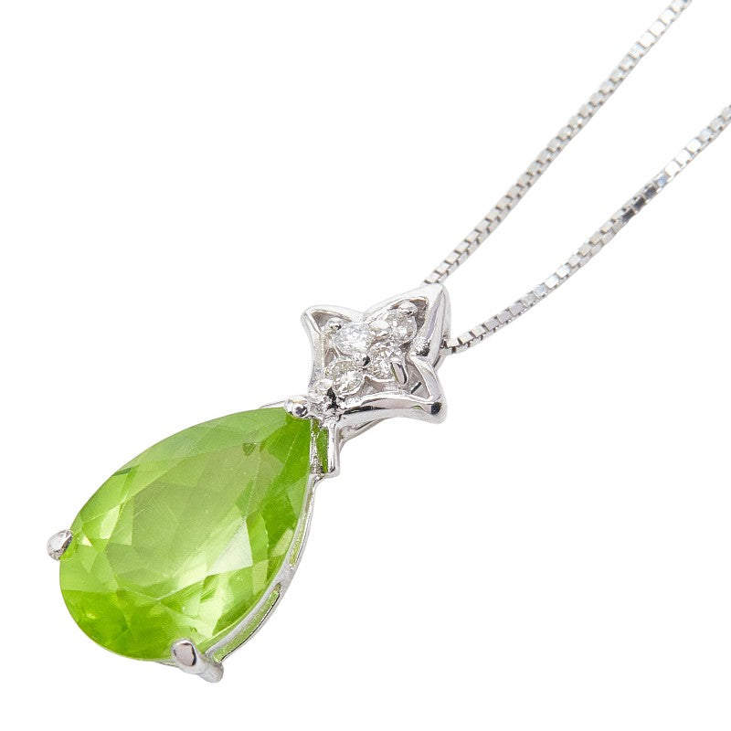 K18WG ホワイトゴールド ペリドット3.09ct ダイヤ0.05ct ペンダント ネックレス レディース 【中古】