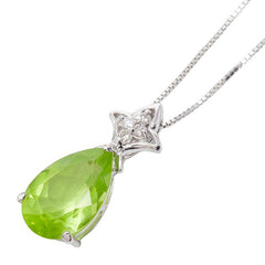 K18WG ホワイトゴールド ペリドット3.09ct ダイヤ0.05ct ペンダント ネックレス レディース 【中古】