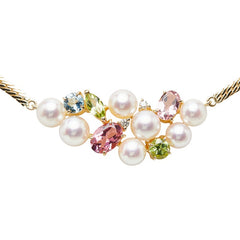 タサキ K18YG イエローゴールド ダイヤ0.03ct アコヤパール5.0～5.9mm マルチ色石 ネックレス レディース TASAKI 【中古】
