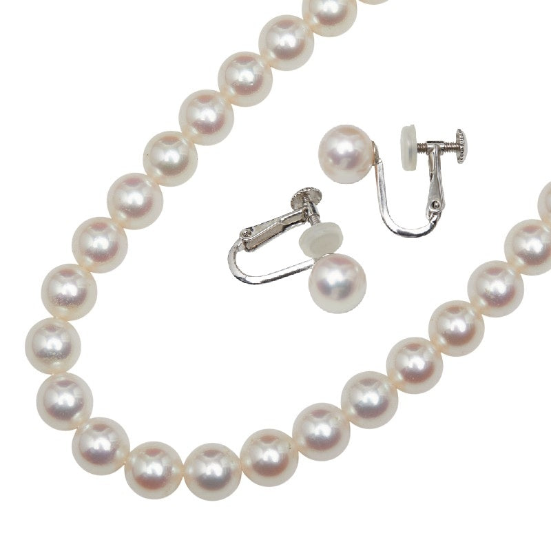 K14WG ホワイトゴールド SV925 シルバー 花珠アコヤパール7～7.5mm 花珠真珠 イヤリングセット ネックレス レディース 【中古】